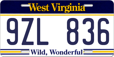 WV license plate 9ZL836