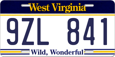 WV license plate 9ZL841