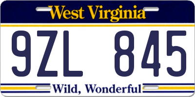 WV license plate 9ZL845