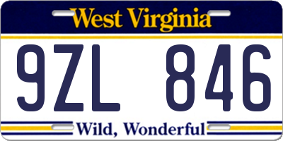 WV license plate 9ZL846