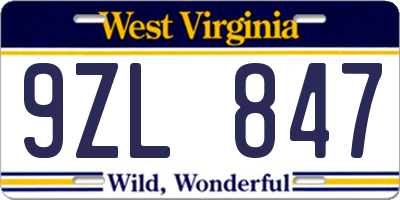 WV license plate 9ZL847