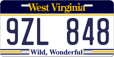 WV license plate 9ZL848