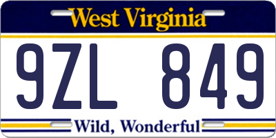 WV license plate 9ZL849