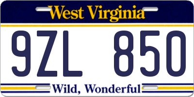 WV license plate 9ZL850