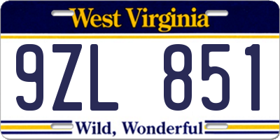 WV license plate 9ZL851