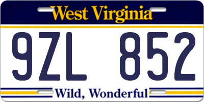 WV license plate 9ZL852