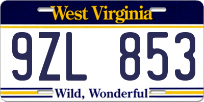 WV license plate 9ZL853