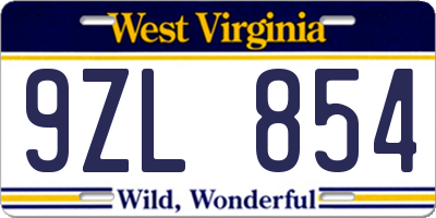 WV license plate 9ZL854
