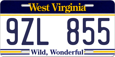 WV license plate 9ZL855