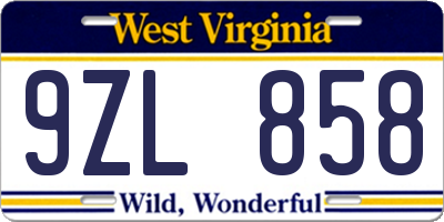 WV license plate 9ZL858