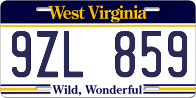 WV license plate 9ZL859