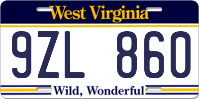 WV license plate 9ZL860