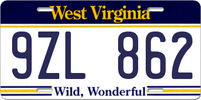 WV license plate 9ZL862