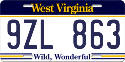 WV license plate 9ZL863
