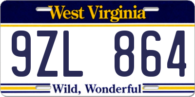 WV license plate 9ZL864