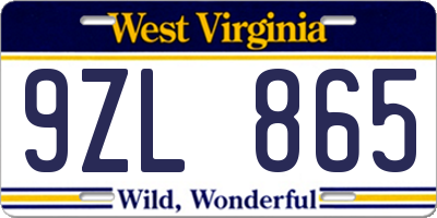 WV license plate 9ZL865