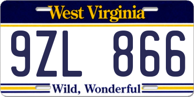 WV license plate 9ZL866