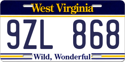 WV license plate 9ZL868