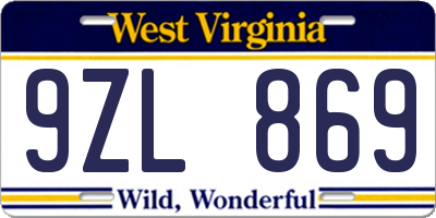 WV license plate 9ZL869