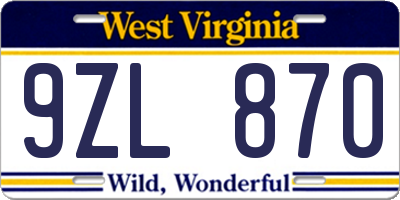 WV license plate 9ZL870