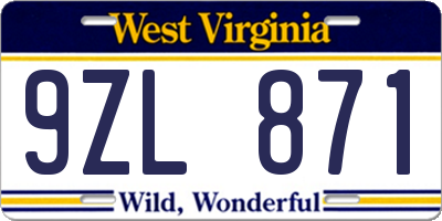 WV license plate 9ZL871