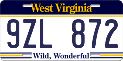WV license plate 9ZL872