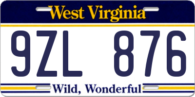 WV license plate 9ZL876