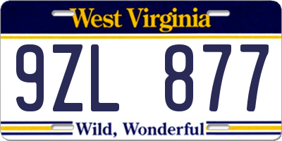 WV license plate 9ZL877