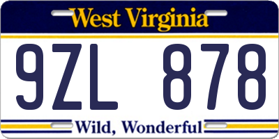 WV license plate 9ZL878
