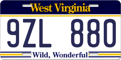 WV license plate 9ZL880