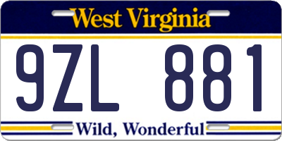 WV license plate 9ZL881