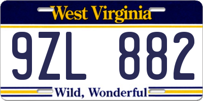 WV license plate 9ZL882