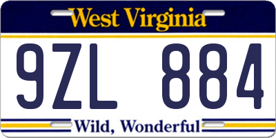 WV license plate 9ZL884