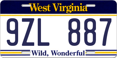 WV license plate 9ZL887