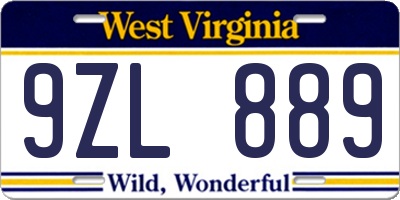 WV license plate 9ZL889
