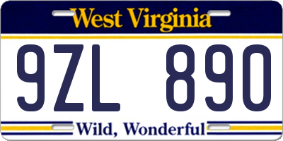 WV license plate 9ZL890