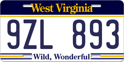 WV license plate 9ZL893
