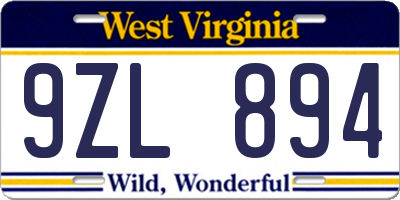 WV license plate 9ZL894