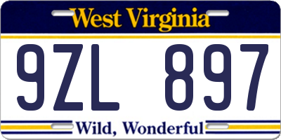 WV license plate 9ZL897