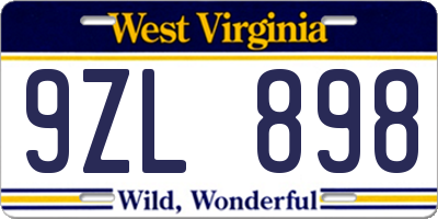 WV license plate 9ZL898