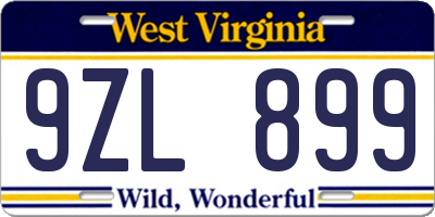 WV license plate 9ZL899