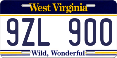 WV license plate 9ZL900