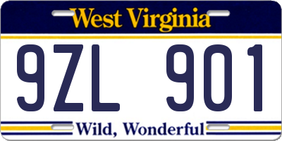 WV license plate 9ZL901