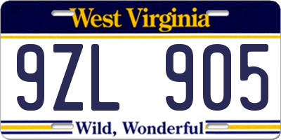 WV license plate 9ZL905