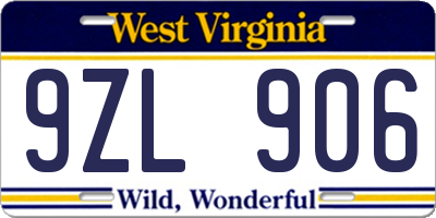 WV license plate 9ZL906