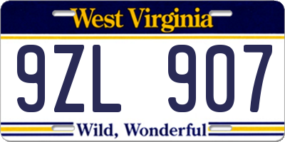 WV license plate 9ZL907