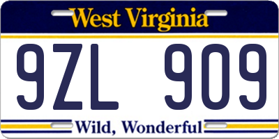 WV license plate 9ZL909