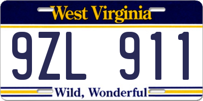 WV license plate 9ZL911