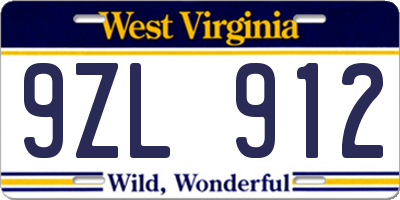 WV license plate 9ZL912
