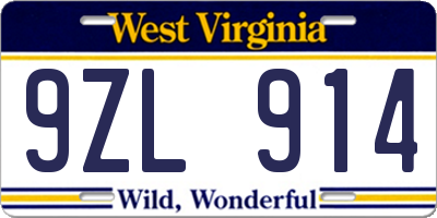 WV license plate 9ZL914